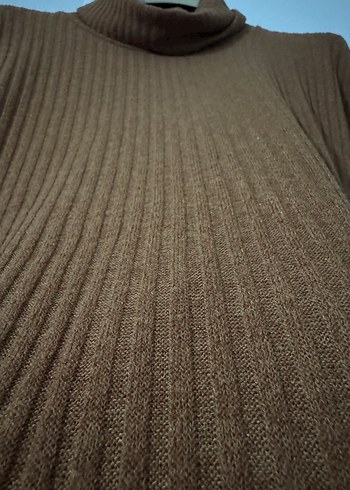 Kahverengi Uzun Kollu Boğazlı Triko Kazak - Görsel 6