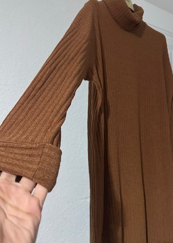 Kahverengi Uzun Kollu Boğazlı Triko Kazak - Görsel 2