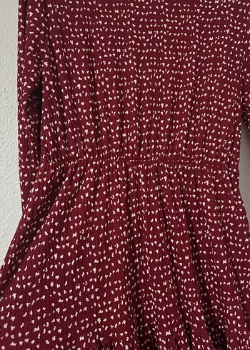 Bordo Uzun Kollu Piliseli Kadın Elbise - Görsel 3