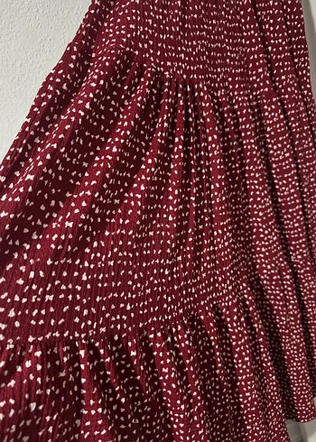 Bordo Uzun Kollu Piliseli Kadın Elbise - Görsel 4