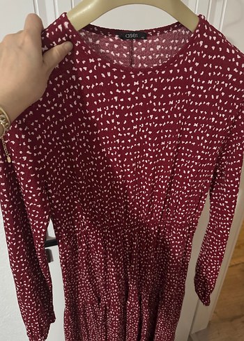 Bordo Uzun Kollu Piliseli Kadın Elbise - Görsel 6