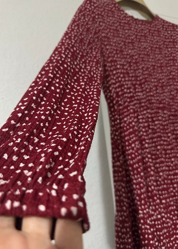 Bordo Uzun Kollu Piliseli Kadın Elbise - Görsel 2