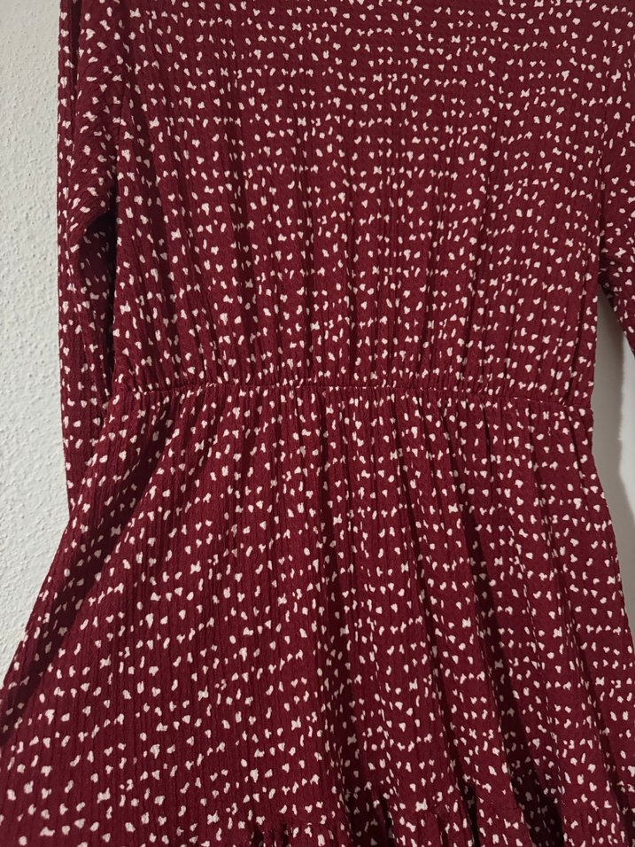 Bordo Uzun Kollu Piliseli Kadın Elbise - Görsel 3