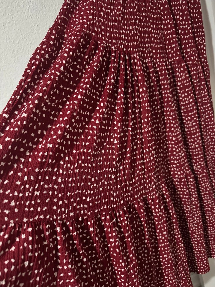 Bordo Uzun Kollu Piliseli Kadın Elbise - Görsel 4