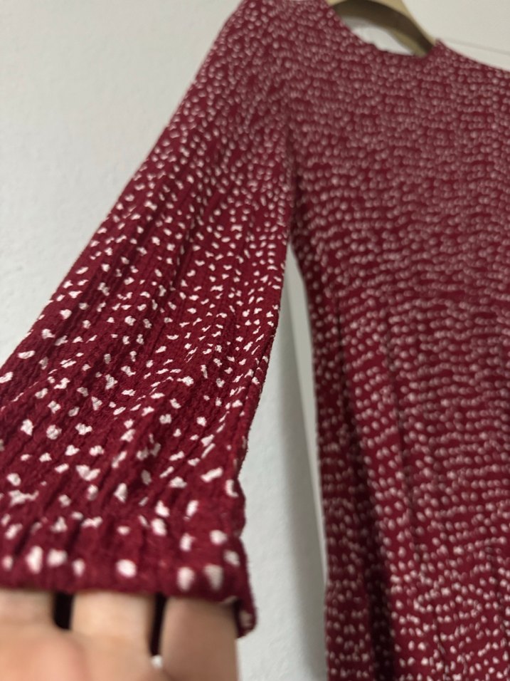 Bordo Uzun Kollu Piliseli Kadın Elbise - Görsel 2