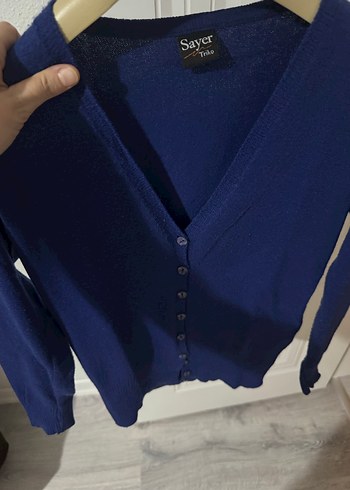 Düğmeli Mavi Midi Hırka - Görsel 4