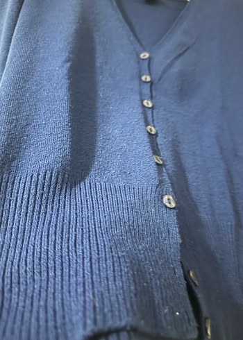 Düğmeli Mavi Midi Hırka - Görsel 3