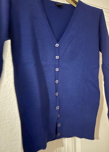 Düğmeli Mavi Midi Hırka - Görsel 2