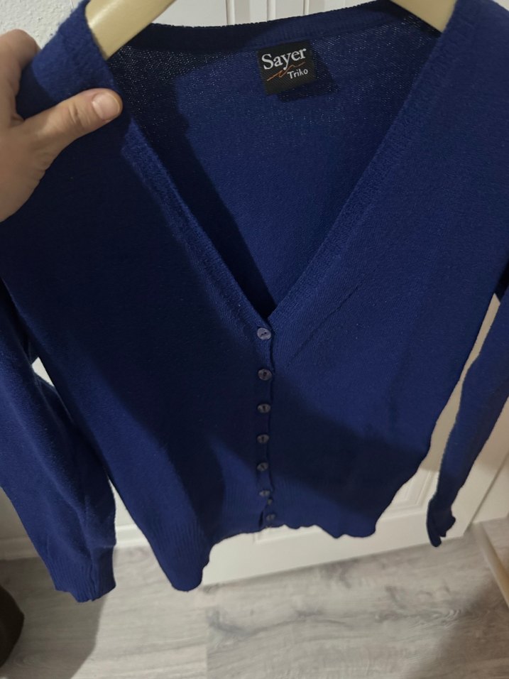 Düğmeli Mavi Midi Hırka - Görsel 4