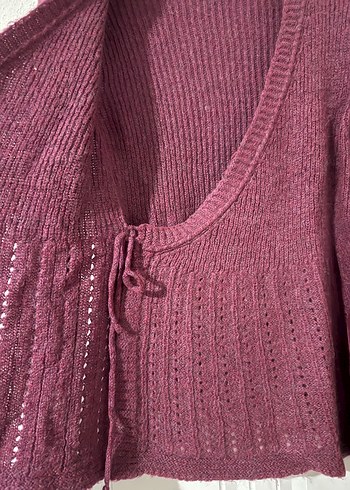 Bordo Örgü Hamile Hırka V Yaka - Görsel 7