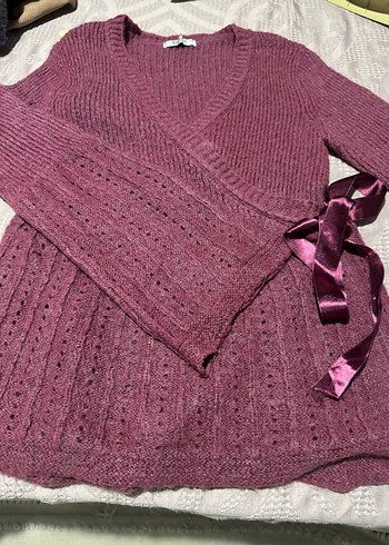 Bordo Örgü Hamile Hırka V Yaka - Görsel 9