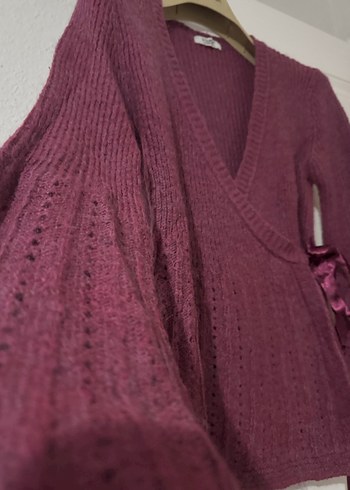 Bordo Örgü Hamile Hırka V Yaka - Görsel 2