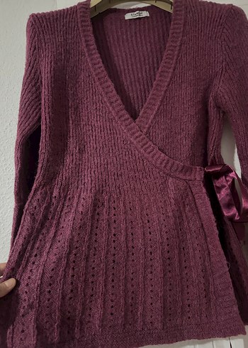 Bordo Örgü Hamile Hırka V Yaka - Görsel 4