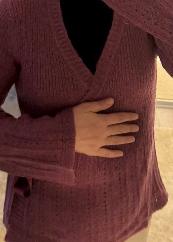 Bordo Örgü Hamile Hırka V Yaka - Görsel 11