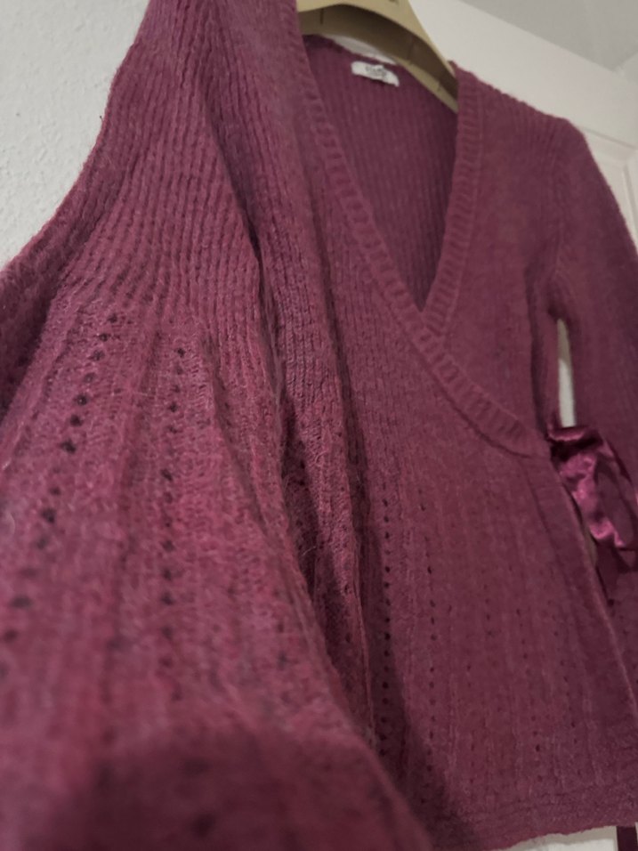 Bordo Örgü Hamile Hırka V Yaka - Görsel 2