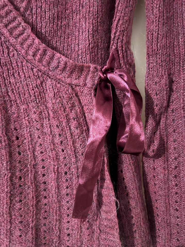 Bordo Örgü Hamile Hırka V Yaka - Görsel 5