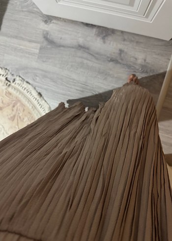 Bej Pilili Uzun Keten Etek - Görsel 4