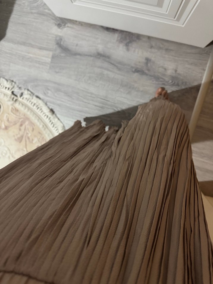 Bej Pilili Uzun Keten Etek - Görsel 4