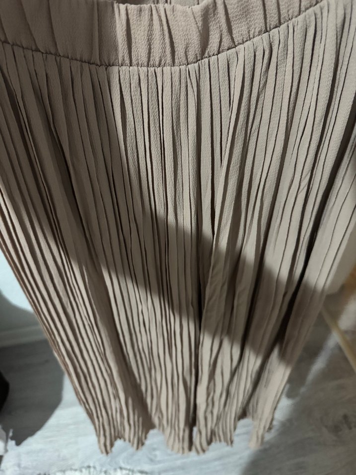 Bej Pilili Uzun Keten Etek - Görsel 3