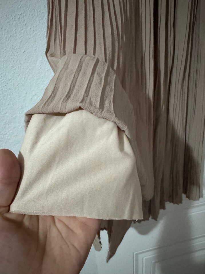 Bej Pilili Uzun Keten Etek - Görsel 5