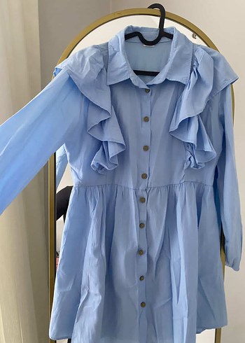 Mavi Fırfırlı Hamile Bluzu - Görsel 3