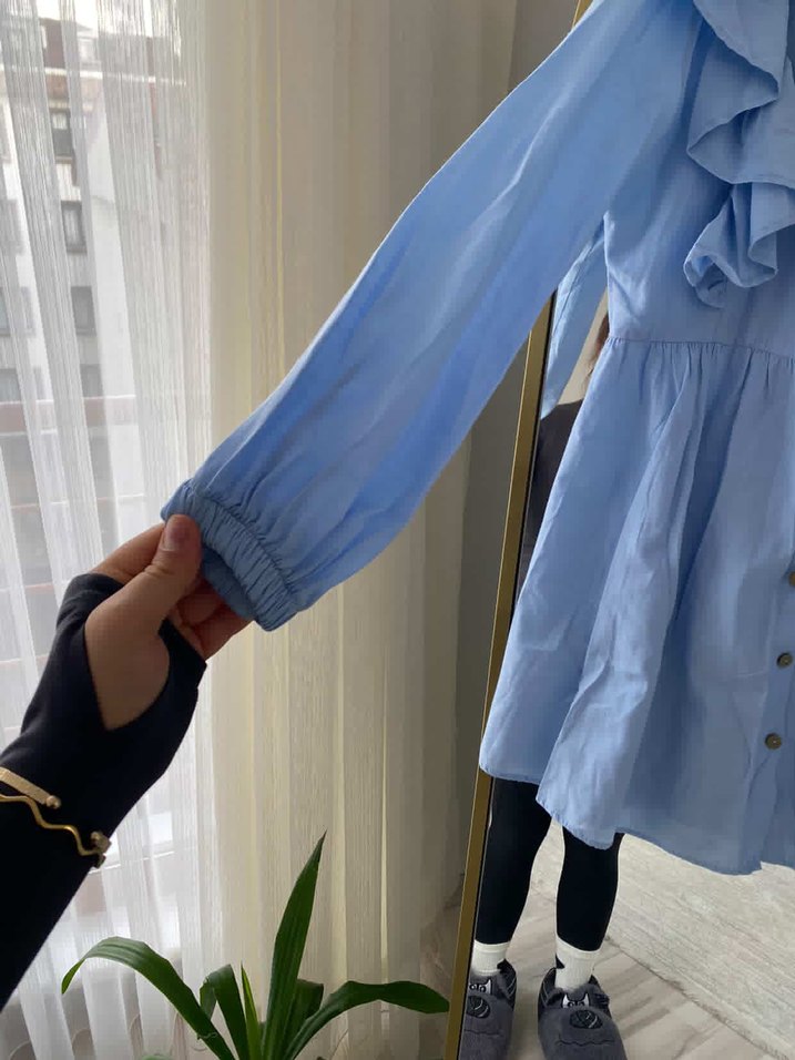 Mavi Fırfırlı Hamile Bluzu - Görsel 2