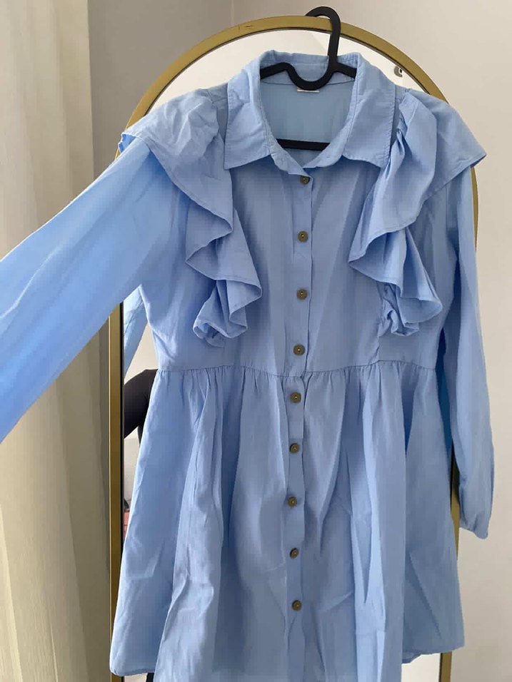 Mavi Fırfırlı Hamile Bluzu - Görsel 3