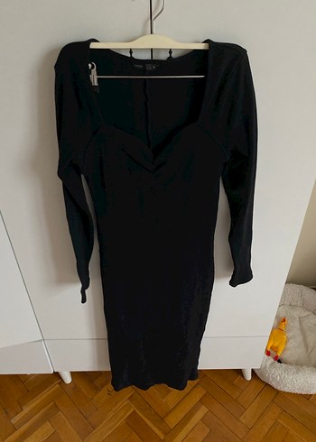 Siyah V Yaka Uzun Kollu Triko Elbise - Görsel 2