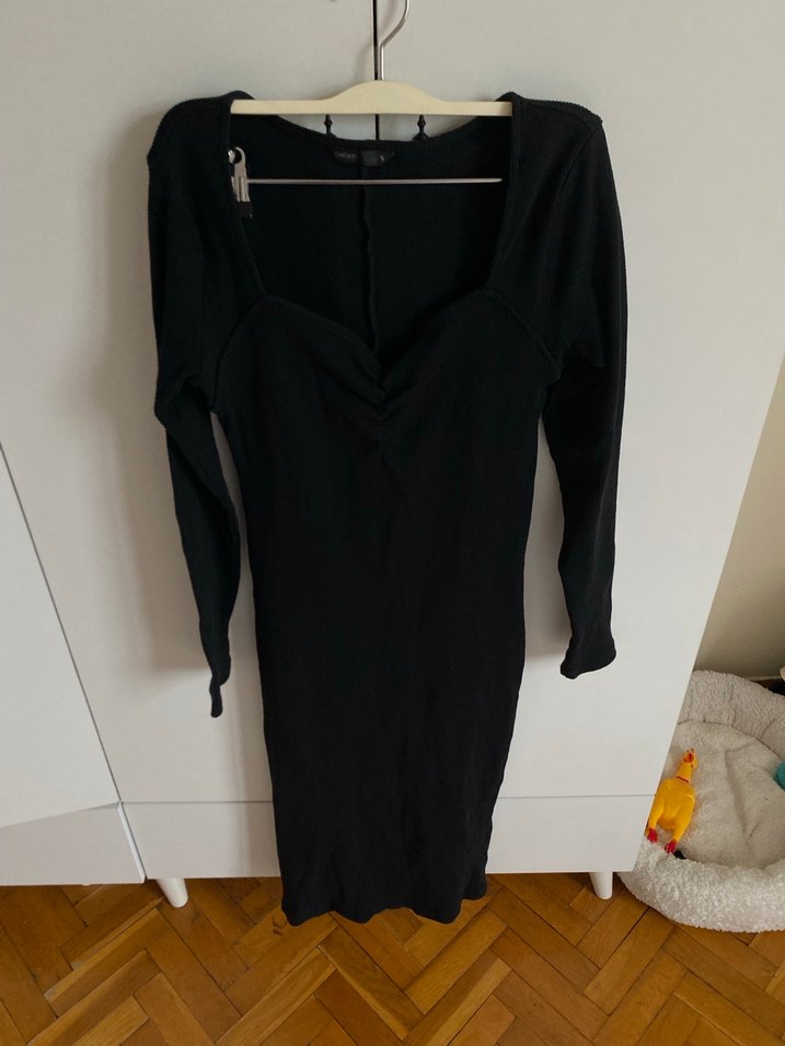 Siyah V Yaka Uzun Kollu Triko Elbise - Görsel 2