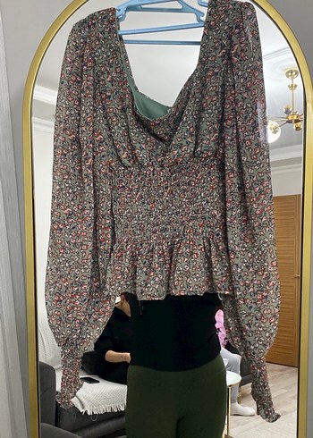 V Yaka, Uzun Kollu, Bohem Desenli Kadın Bluz - Görsel 2