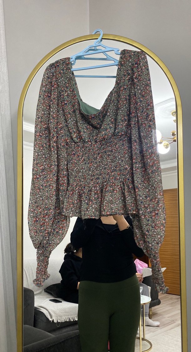 V Yaka, Uzun Kollu, Bohem Desenli Kadın Bluz - Görsel 3