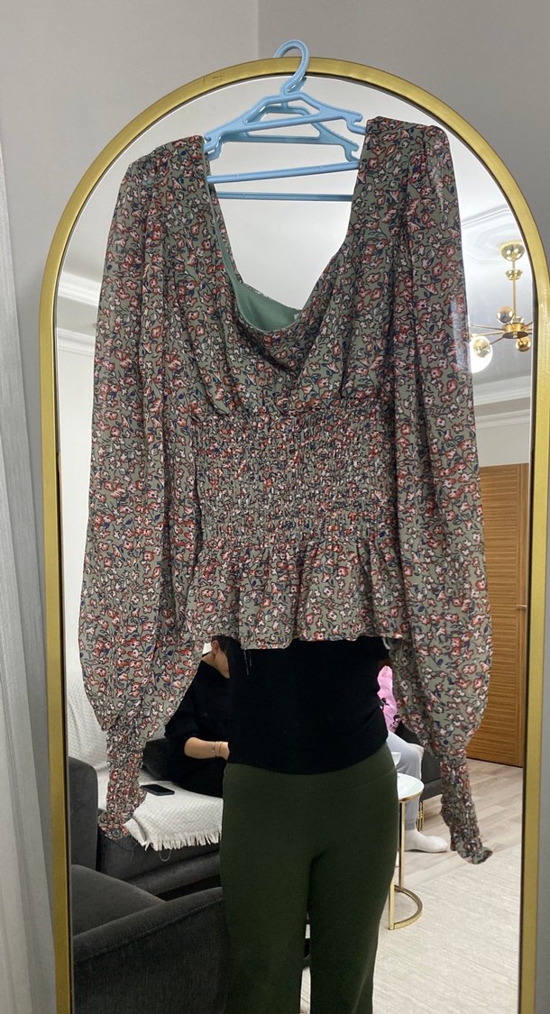 V Yaka, Uzun Kollu, Bohem Desenli Kadın Bluz - Görsel 2