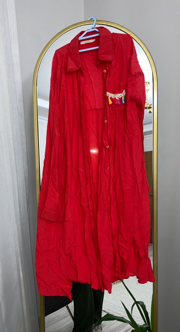 Düğmeli Kırmızı Uzun Tunik - Görsel 2