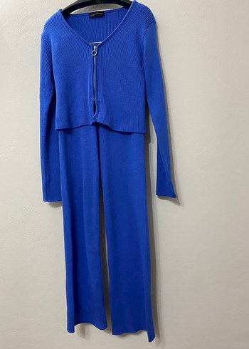 Mavi Uzun Kollu Fermuarlı Triko takım - Görsel 2