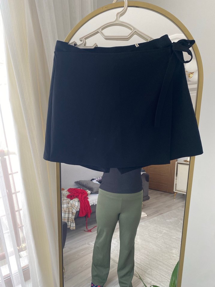 Drapeli Siyah Midi Mini Etek - Görsel 2