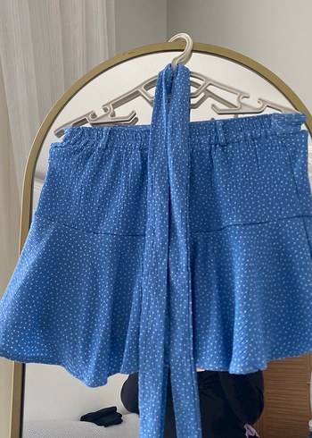 Mavi Mini Kot Etek - Görsel 2