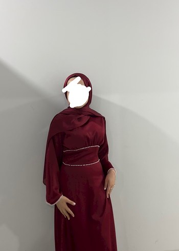 Bordo abiye tesettüre uygundur şalıyla birlikte M. bedendir - Görsel 3