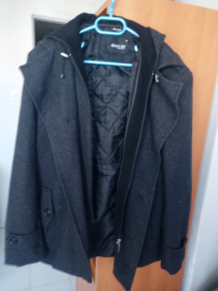 Düğmeli Gri Erkek Kaban Midi Boy - Görsel 2