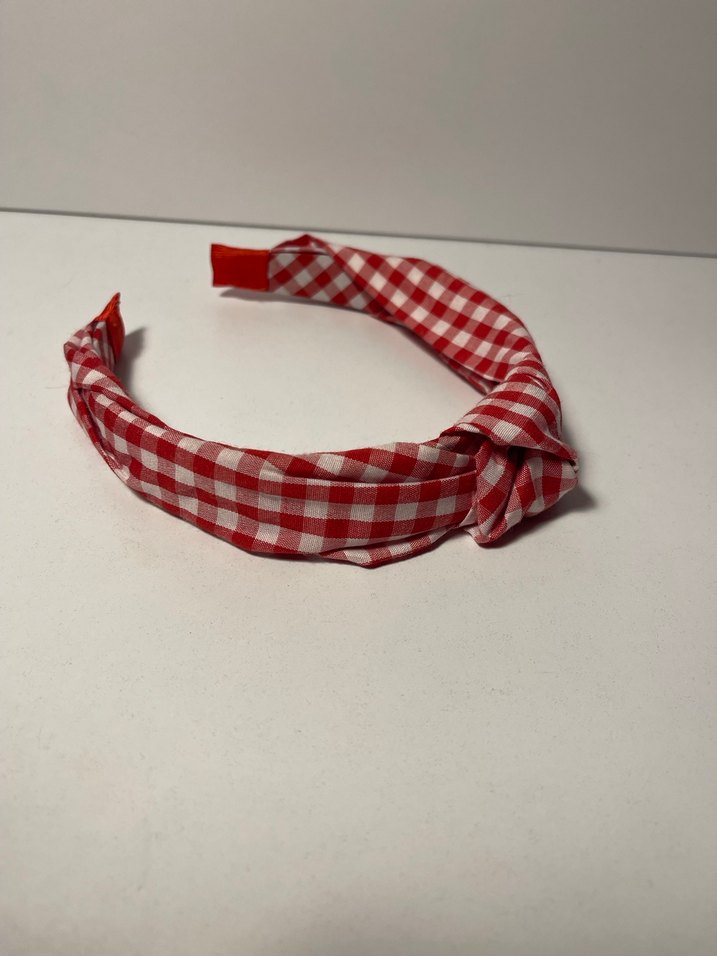 Kırmızı Ekose Desenli Fiyonk Saç Bandı - Görsel 2