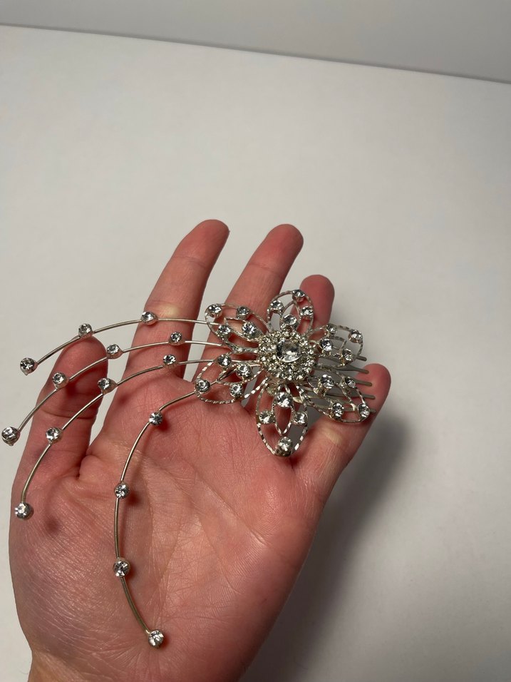 Pul İşlemeli Metal Çiçek Saç Tokası - Görsel 3