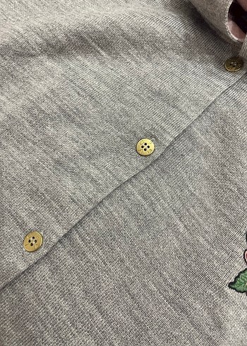 Düğmeli, Nakışlı Gri Kız Panço - Görsel 4