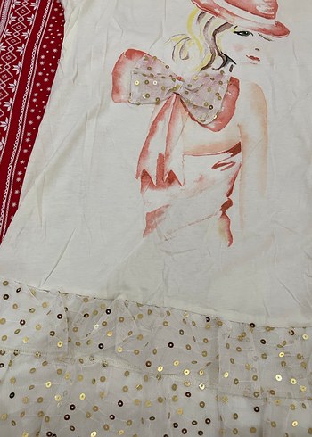 Kız Çocuk Beyaz Dantel Detaylı Baskılı Tişört - Görsel 2