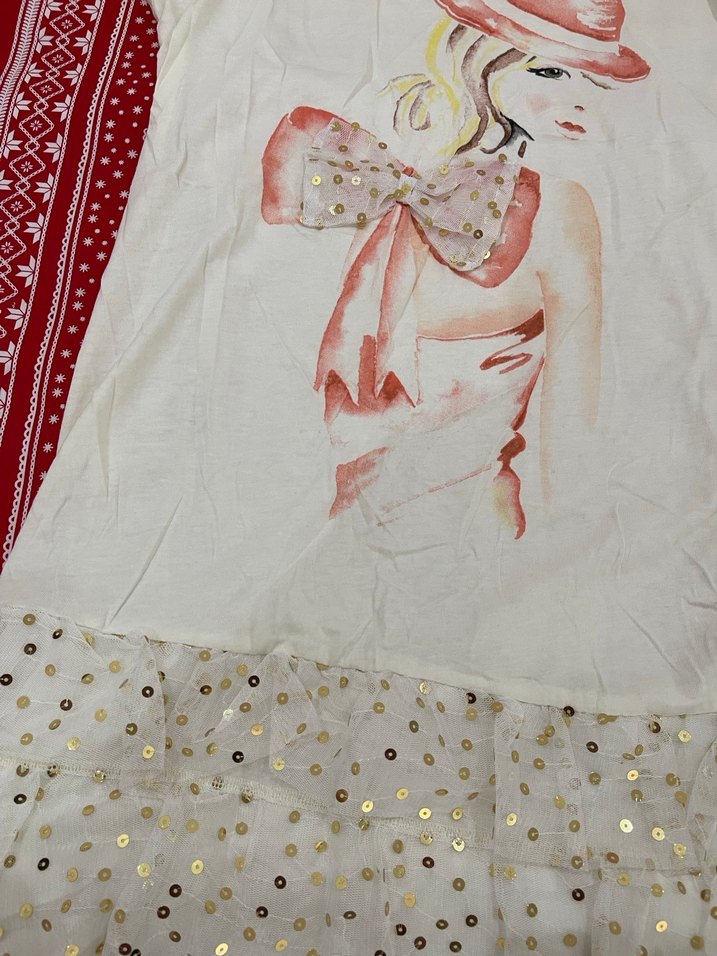 Kız Çocuk Beyaz Dantel Detaylı Baskılı Tişört - Görsel 2