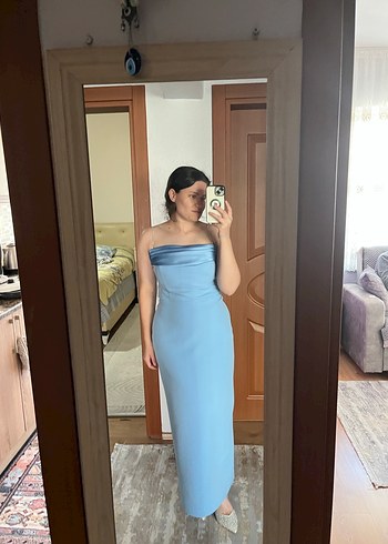 Mavi Drapeli Uzun Abiye Elbise - Görsel 3