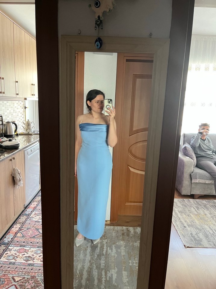 Mavi Drapeli Uzun Abiye Elbise - Görsel 2