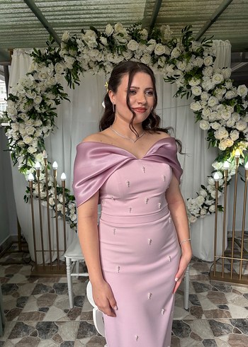 Pudra Pembe Drapeli Midi Abiye Elbise - Görsel 2