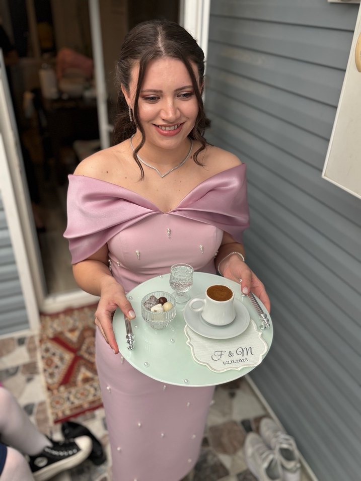 Pudra Pembe Drapeli Midi Abiye Elbise - Görsel 3