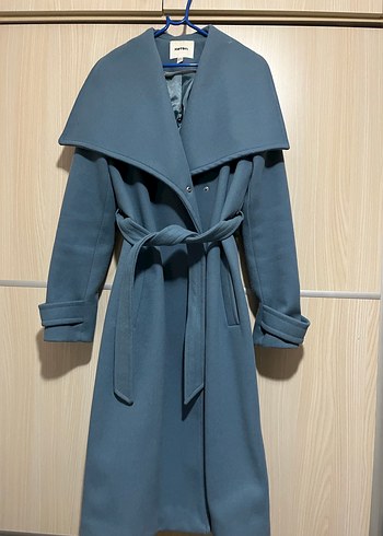 Kemerli Mavi Kadın Kaban - Görsel 6