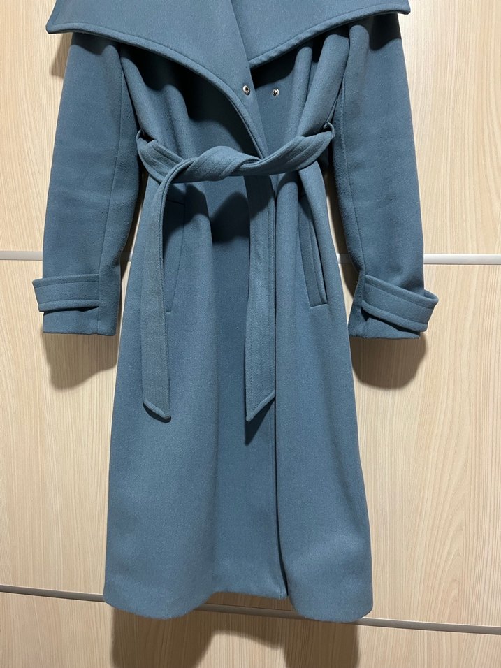 Kemerli Mavi Kadın Kaban - Görsel 5