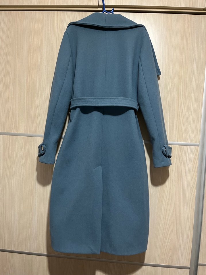 Kemerli Mavi Kadın Kaban - Görsel 2